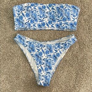 Shein Blue and White Paisley Bikini Set